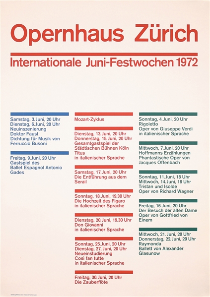 Opernhaus Zürich - Internationale Juni-Festwochen by Josef Müller-Brockmann. 1972