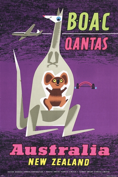 BOAC - Qantas - Australia New Zealand by Maurice Laban. 1957