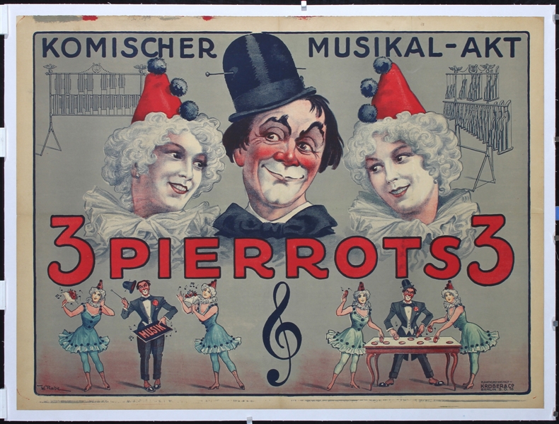 3 Pierrots 3 Circus Act by Rabe. ca. 1912