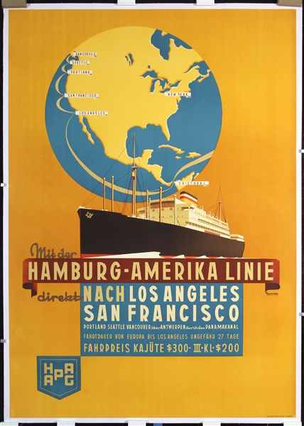 HAPAG - nach Los Angeles San Francisco by Anton. 1932
