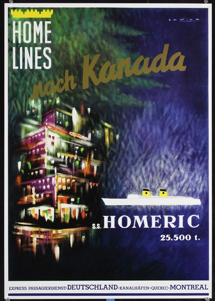 Home Lines nach Kanada (S.S. Homeric) by Zadice, ca. 1960