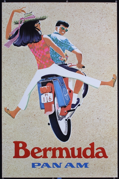 Pan Am - Bermuda (Couple on Scooter) by Zdinak, ca. 1960