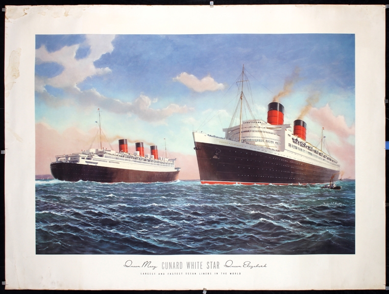 Cunard White Star - Queen Mary Queen Elizabeth (2 Posters) by Frederick J. Hoertz, 1948