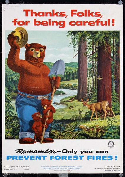 Thanks, Folks, for being careful (Smokey the Bear) by Craig Pineo, 1956