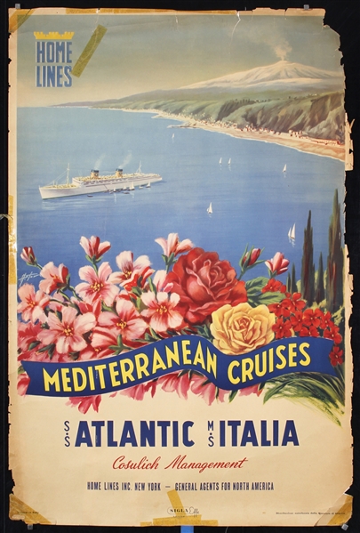 Home Lines Mediterranean Cruises (2 Posters) by Signature illegible, ca. 1950