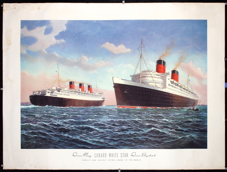 Cunard White Star - Queen Mary Queen Elizabeth (2 Posters) by Frederick Hoertz, 1948