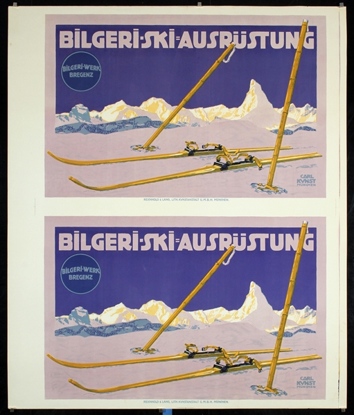 Bilgeri - Ski-Ausrüstung (Uncut Sheet with 2 Posters) by Carl Kunst, ca. 1910