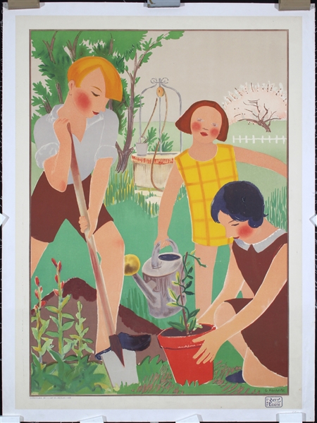 no text (Children gardening) by Raoul Rochette. 1931