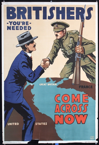 Britishers - Come Across Now by Lloyd Myers. ca. 1916
