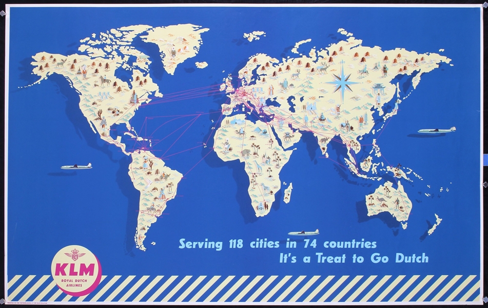 KLM - Serving 118 Cities (Map) by J.F. van der Leeuw, ca. 1950