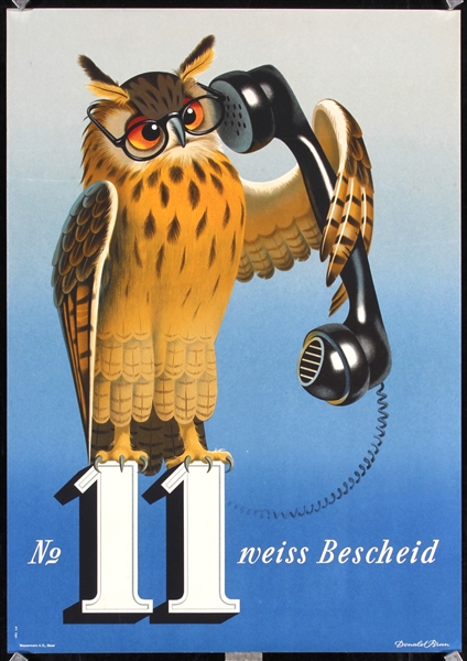 No 11 weiss Bescheid (Telephone Owl) by Donald Brun. 1945