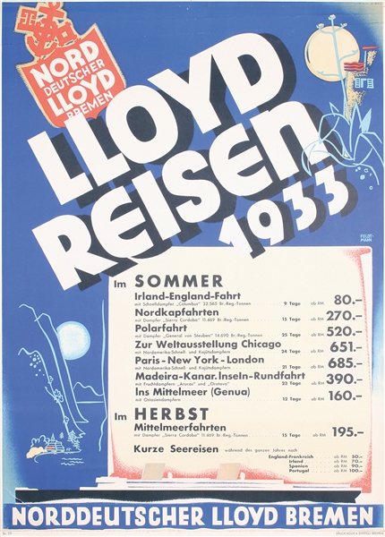 North German Lloyd - Reisen by Hugo Feldtmann, 1933