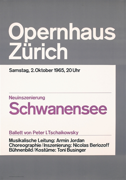 Opernhaus Zürich Schwanensee (Swan Lake), Josef Müller-Brockmann. 1965