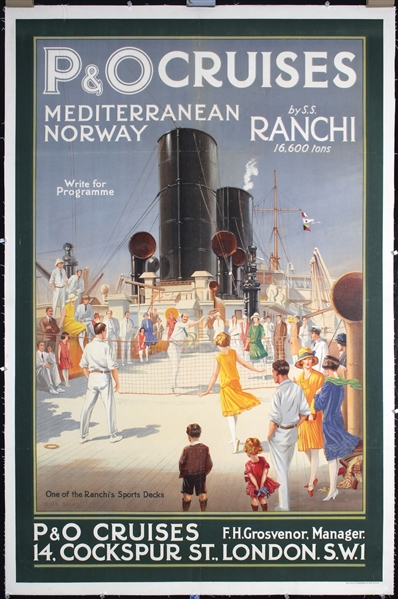 P&O Cruises Mediterranean Norway - S.S. Ranchi by Ellis Silas, ca. 1928