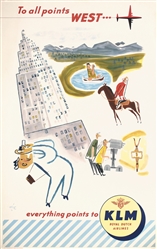 KLM - To all points West by Mile (Emile Brumsteede), 1954