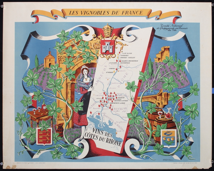 Les Vignobles de France - Vins des Cotes du Rhone by A. Hetreau, ca. 1950