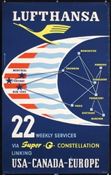 Lufthansa - USA Canada Europe - Super-G by H. Meyer-Hendricks, ca. 1958