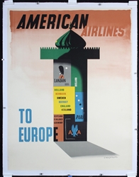 American Airlines - Europe by Edward McKnight Kauffer, ca. 1948