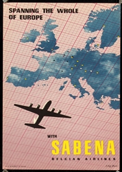 Sabena - Spanning the Whole of Europe by Dohet, 1955