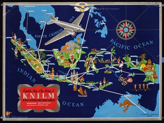 KNILM - Complete Map of the Airlines by Jan Wijga, ca. 1938