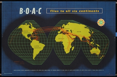 BOAC flies to all six continents (Map) by Beverley Pick, ca. 1951