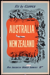 Pan American - Australia New Zealand by Clipper by Anonymous, ca. 1950