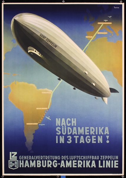 HAPAG - nach Südamerika in 3 Tagen (Graf Zeppelin) by Ottomar Anton, ca. 1935