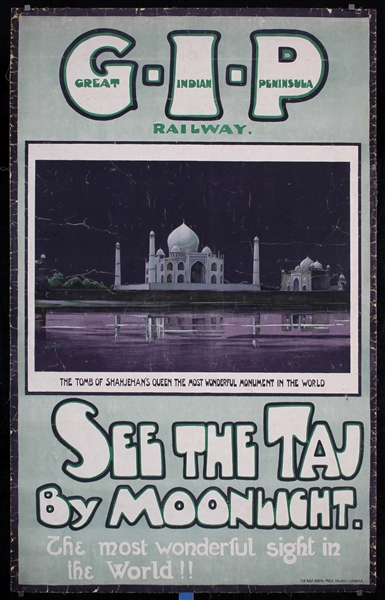 See the Taj by Moonlight (Great Indian Peninsula Railway) by Holloway, ca. 1925