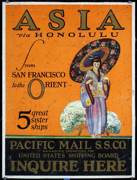 Asia via Honolulu - Pacific Mail S.S.Co. by Anonymous, ca. 1925