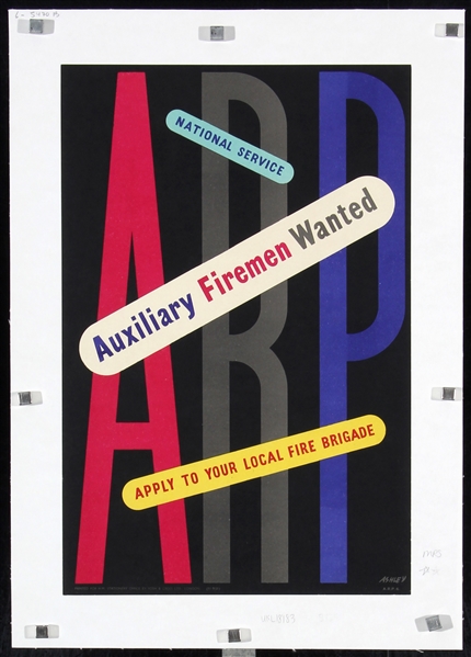 ARP - Auxiliary Firemen Wanted by Ashley Havinden, 1939