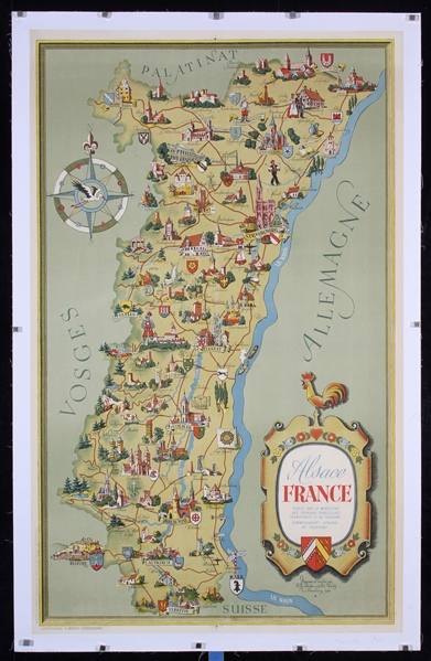 Alsace - France (Map Poster) by Milo Fischer, Willy & Kuntz, 1948