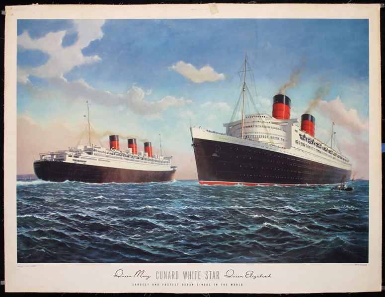 Cunard White Star - Queen Mary Queen Elizabeth by Frederick J. Hoertz, 1948